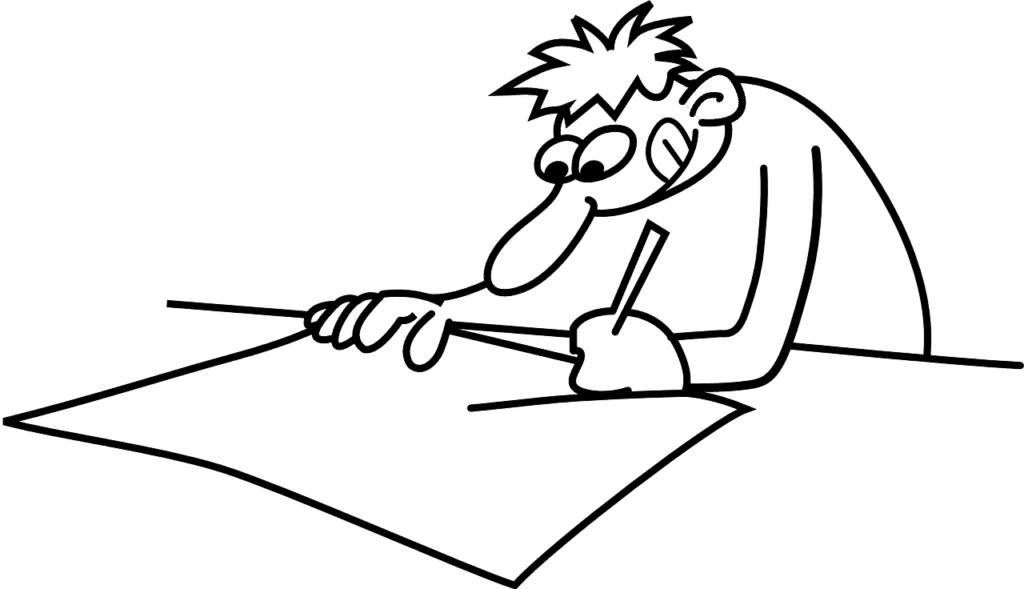 Enkeltegnet tegning av en person som tegner med blyant, symboliserer kreativitet og kunstnerisk uttrykk. Perfekt for bilder om kunst, tegning og kreative aktiviteter tilkoblet Taffat.