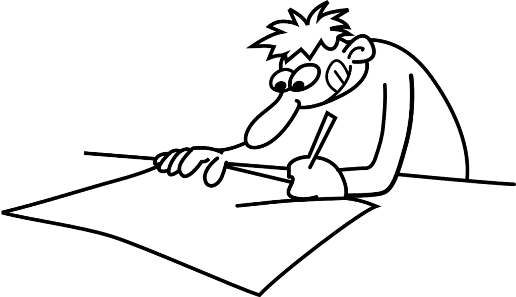 Enkeltegnet tegning av en person som tegner med blyant, symboliserer kreativitet og kunstnerisk uttrykk. Perfekt for bilder om kunst, tegning og kreative aktiviteter tilkoblet Taffat.